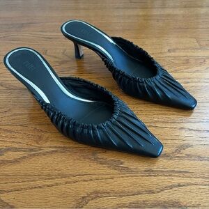 PAIGE Black Ruched Pointed Mule Heels